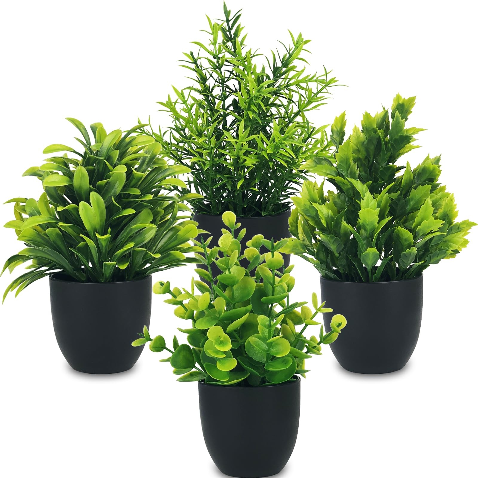 4 Packs Fake Plants Small Potted Mini Artificial Eucalyptus Rosemary Decor