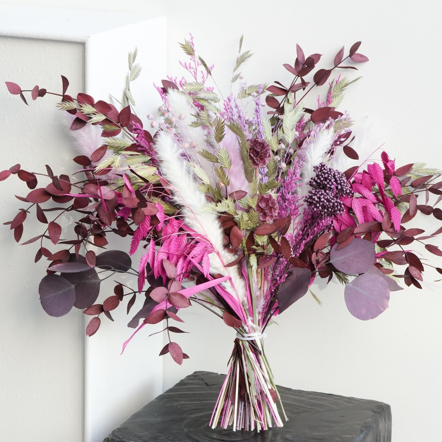 Dried Flower Bouquet Purple Pampas Grass Eucalyptus Wedding Centerpiece 17in