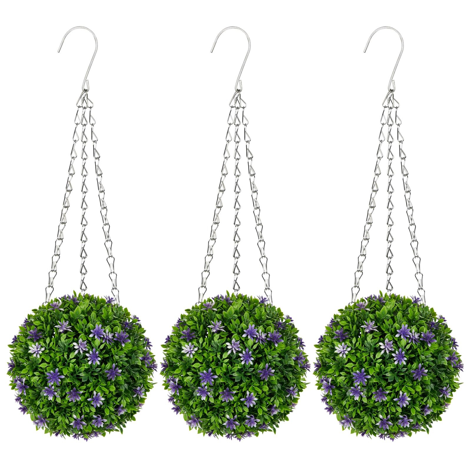 3 Pcs Artificial Hanging Topiary Flower Ball – Mini 6.3″ Fake Hanging Topiary…