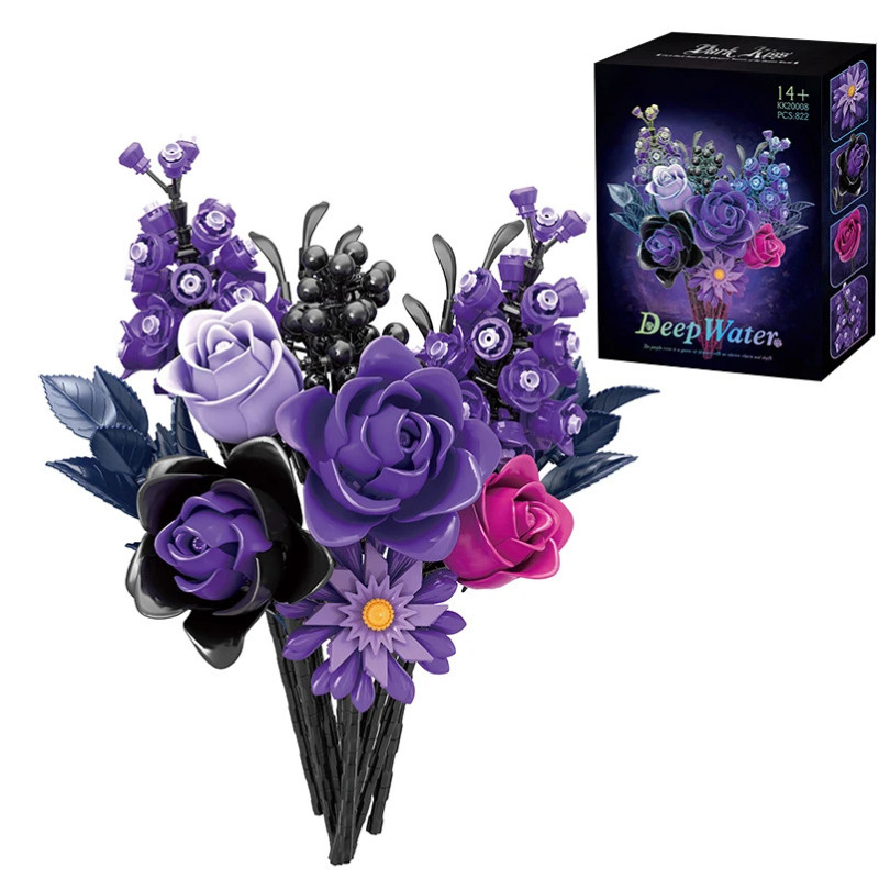 1218 PCS Dark Romance Gothic Bouquet Building Blocks Flower With vase Diy Model