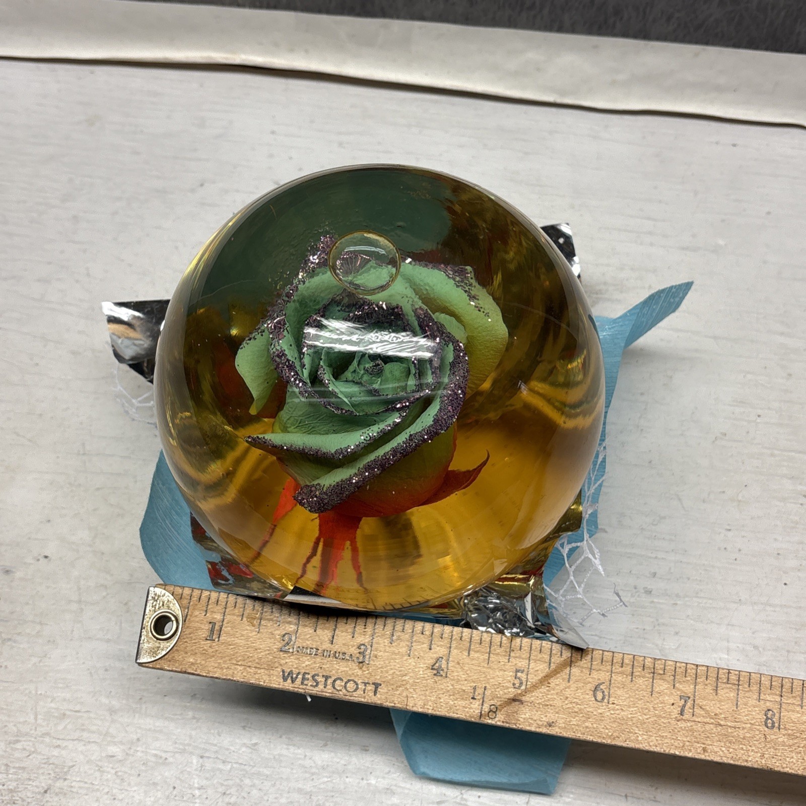 Beautiful Preserved Real Rainbow Rose in Glass Water Ball Dome Globe 5.5”