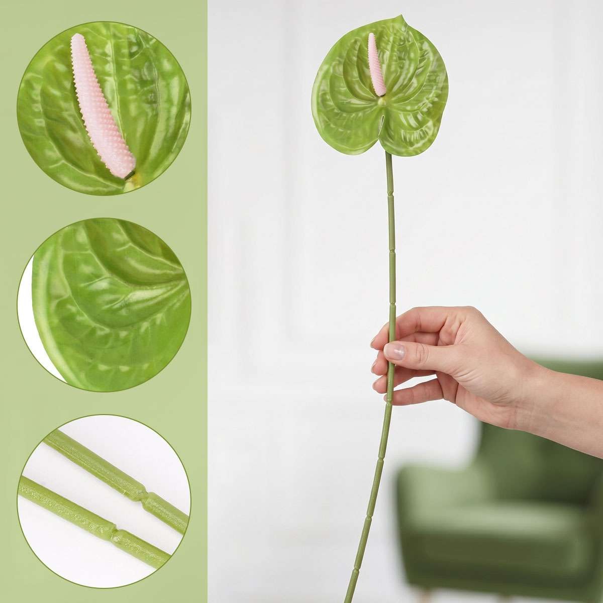 Artificial Anthurium Flowers Fake Flamingo Lily Single Stem Bouquet Table Decor