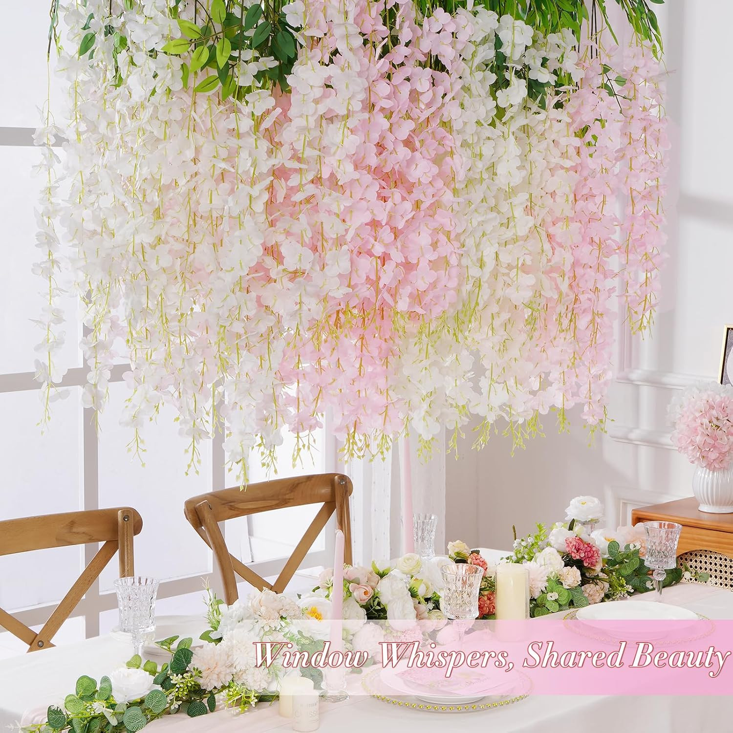 40 Pack Wisteria Hanging Flowers – Artificial Vines for Home, Wedding, Party Dec