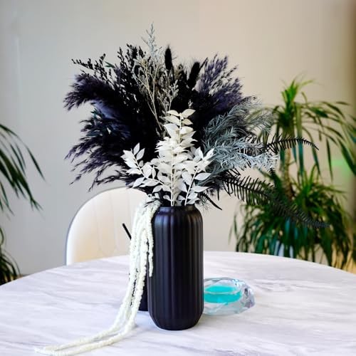 Natural Dried Pampas Grass Bouquet with Black Ceramic Vase, 17″ Color Scheme 1