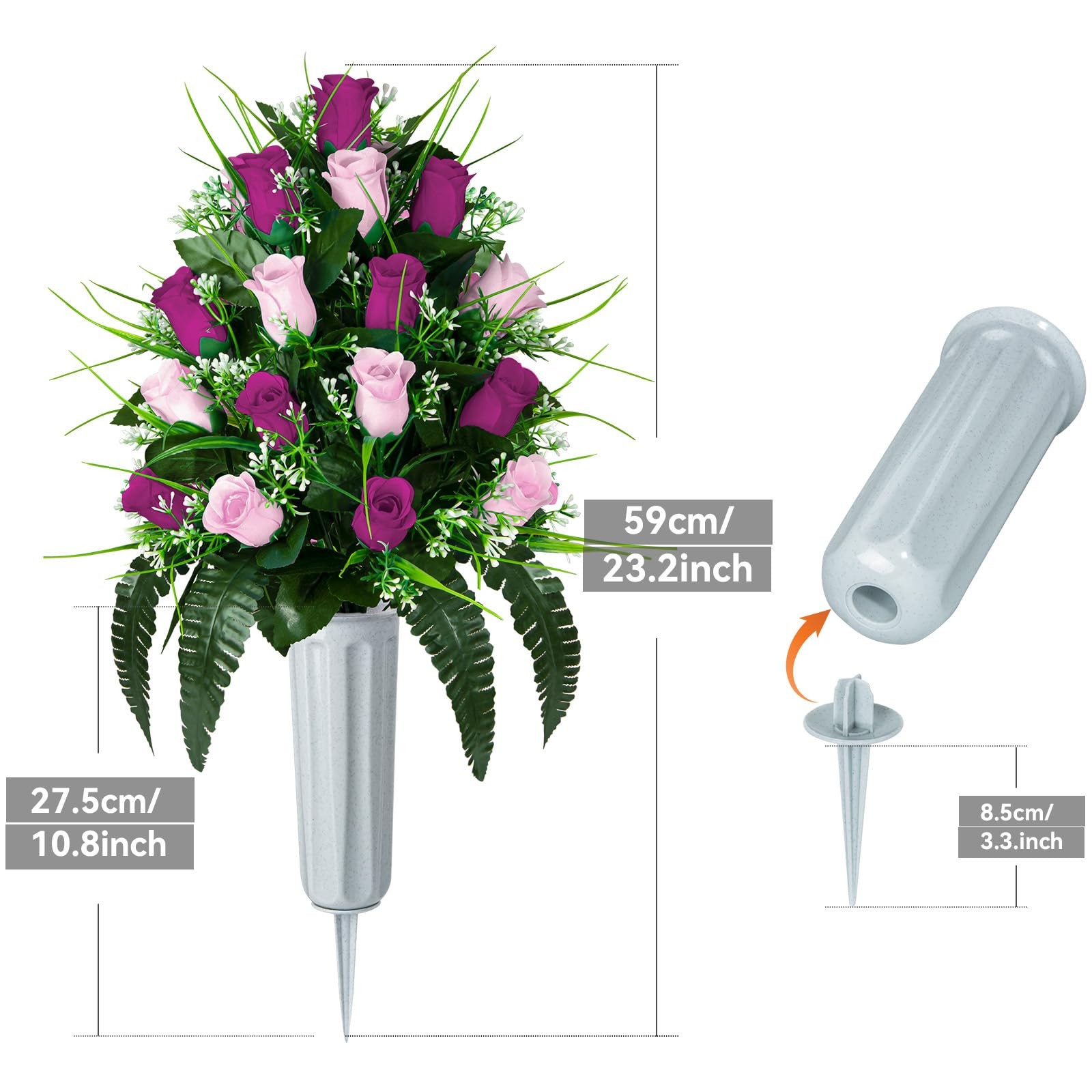 2 Sets Artificial Cemetery Flowers, Grave Decorations Roses, Memorial Flowers Bo