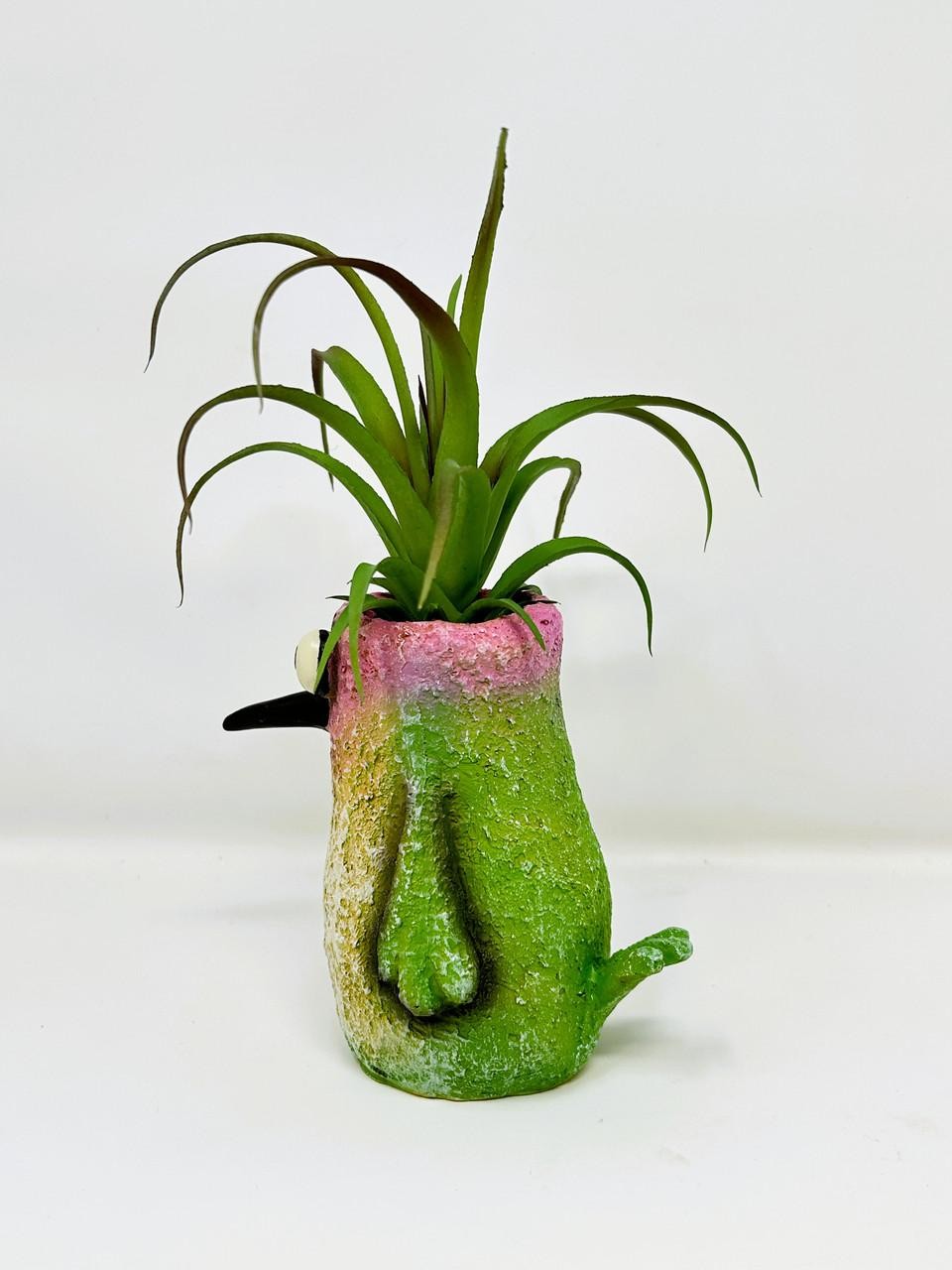8″ Potted Flit HUMMINGBIRD Blob House Mini pot WITH faux Harrisii Air Plant