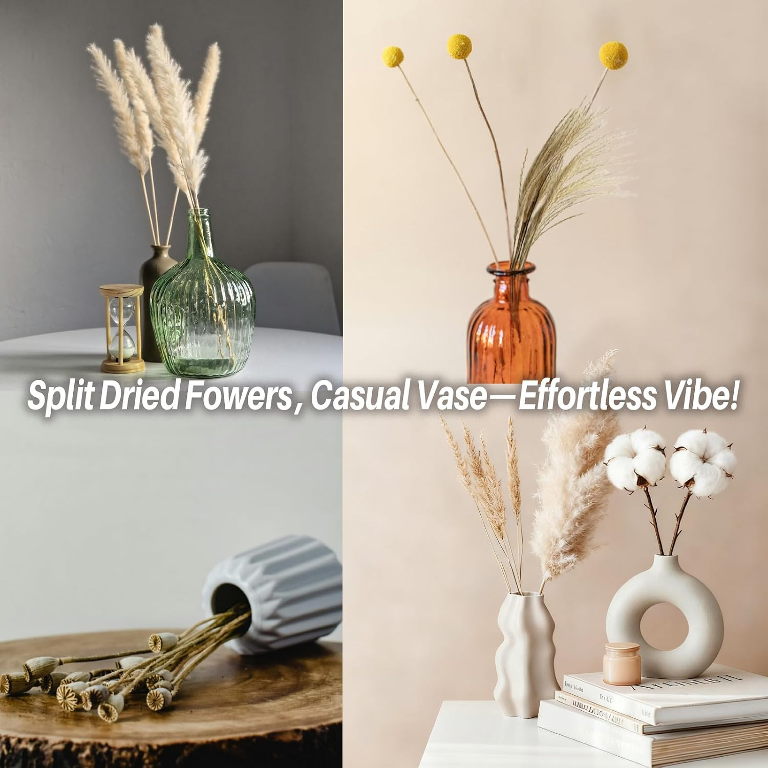 Natural Pampas Grass Bouquet -Cotton Stems,Bunny Tails ,Hydrangea,Fall Dried Flo