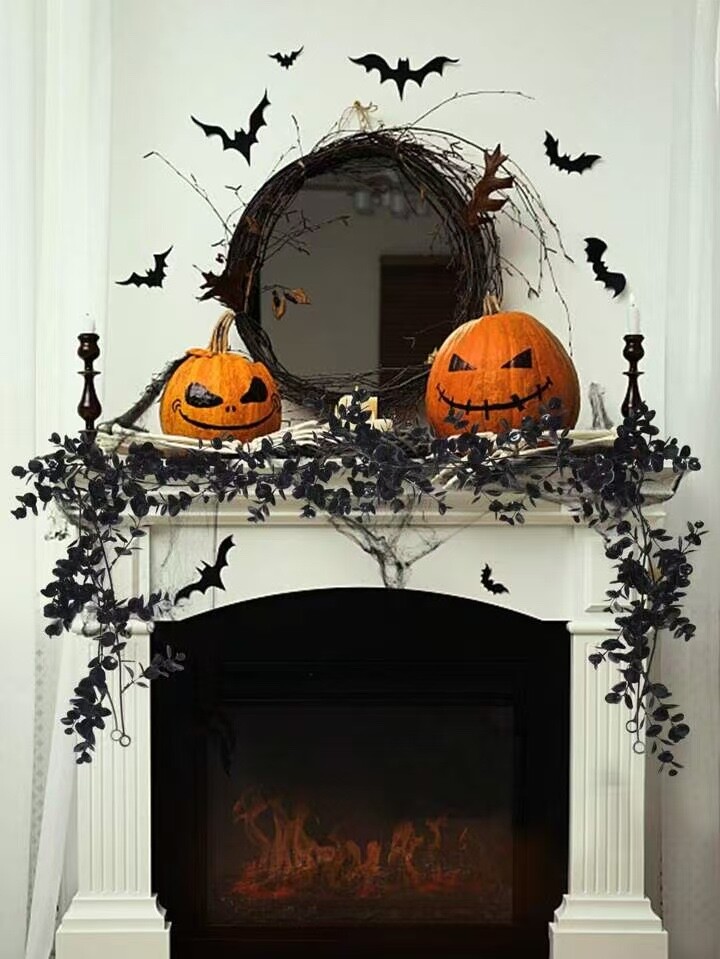 4pcs Black Eucalyptus Wreath Artificial Hanging Plant Vine For Halloween