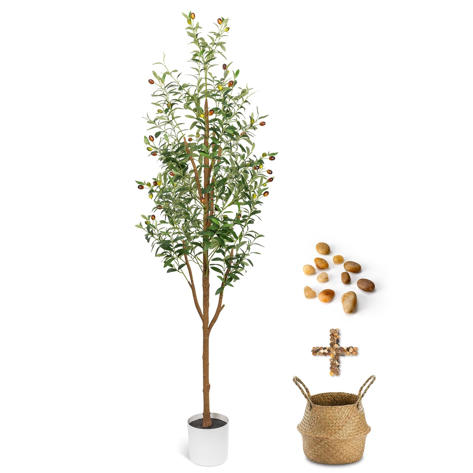 6FT Artificial Olive Tree – Indoor Tall Faux Olive Trees with Planter&Basket,…