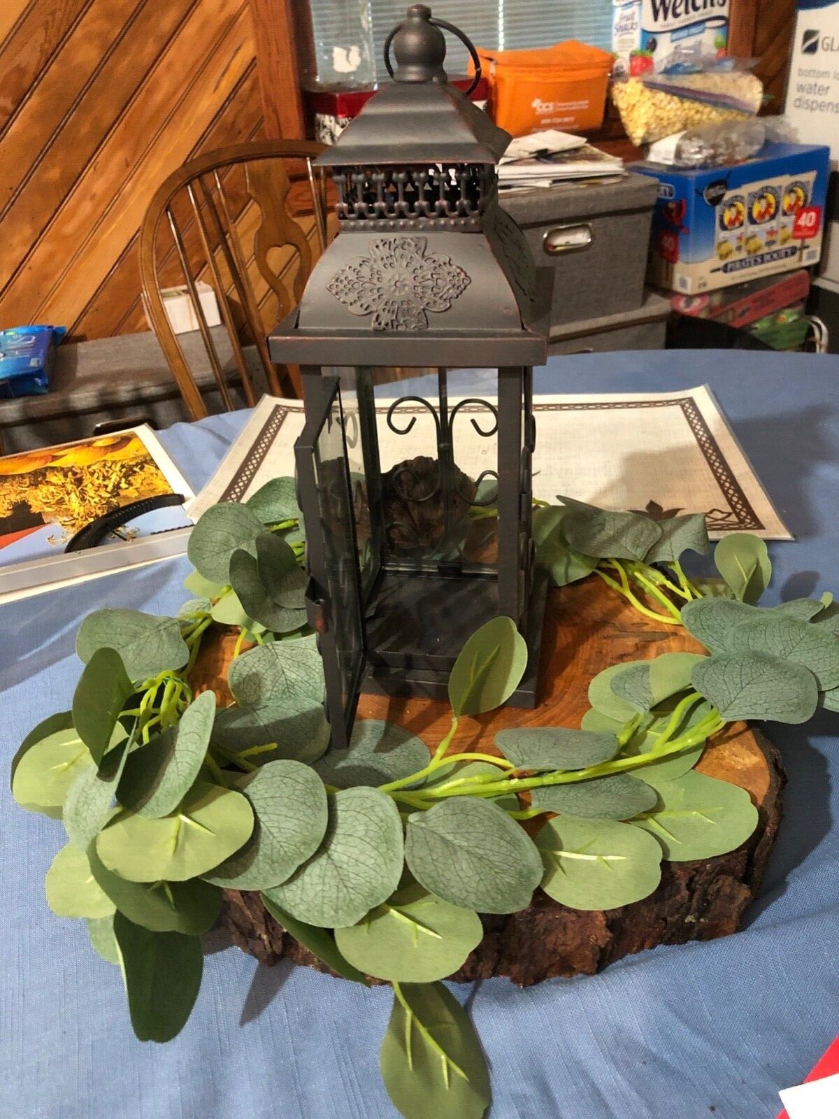 Wood Centerpiece With Lantern