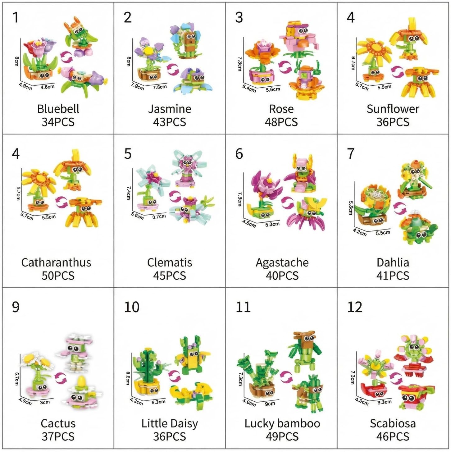 NEW!FULL SET Flower Bouquet 7 Stems Building Kit Botanical Collection 590 pieces