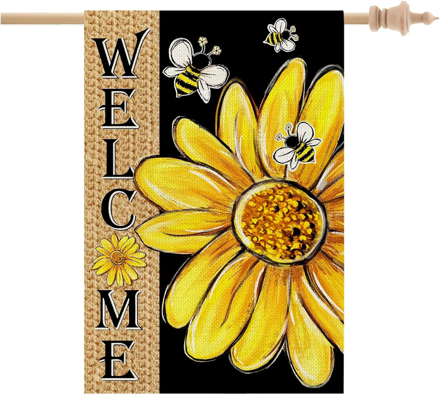 Spring Summer Bee Sunflower House Flag 28×40 Inch Double House Size-28 x 40