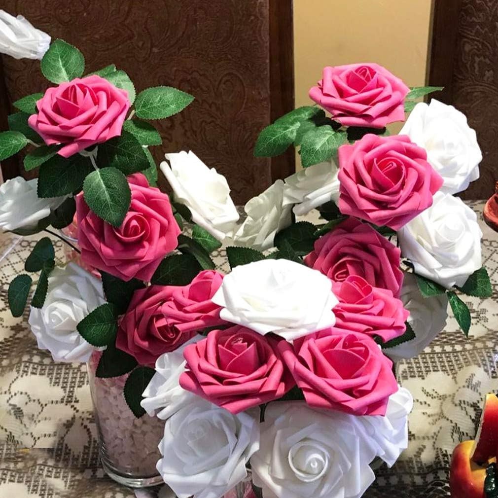 25pcs Realistic Pink Foam Roses – Eco-Friendly Artificial Flowers for Weddings
