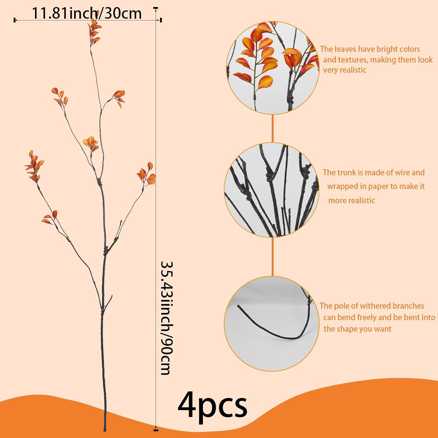 4 Pcs Artificial Greenery Stems Plants 35.4″ Faux Branches for Vase Filler Fa…