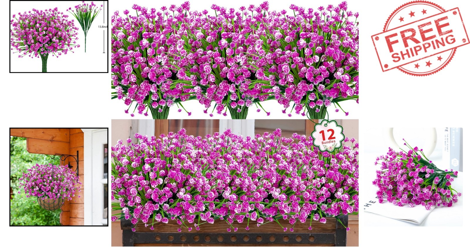 12 UV Resistant Fuchsia Artificial Flowers for Vibrant Indoor/Outdoor Décor