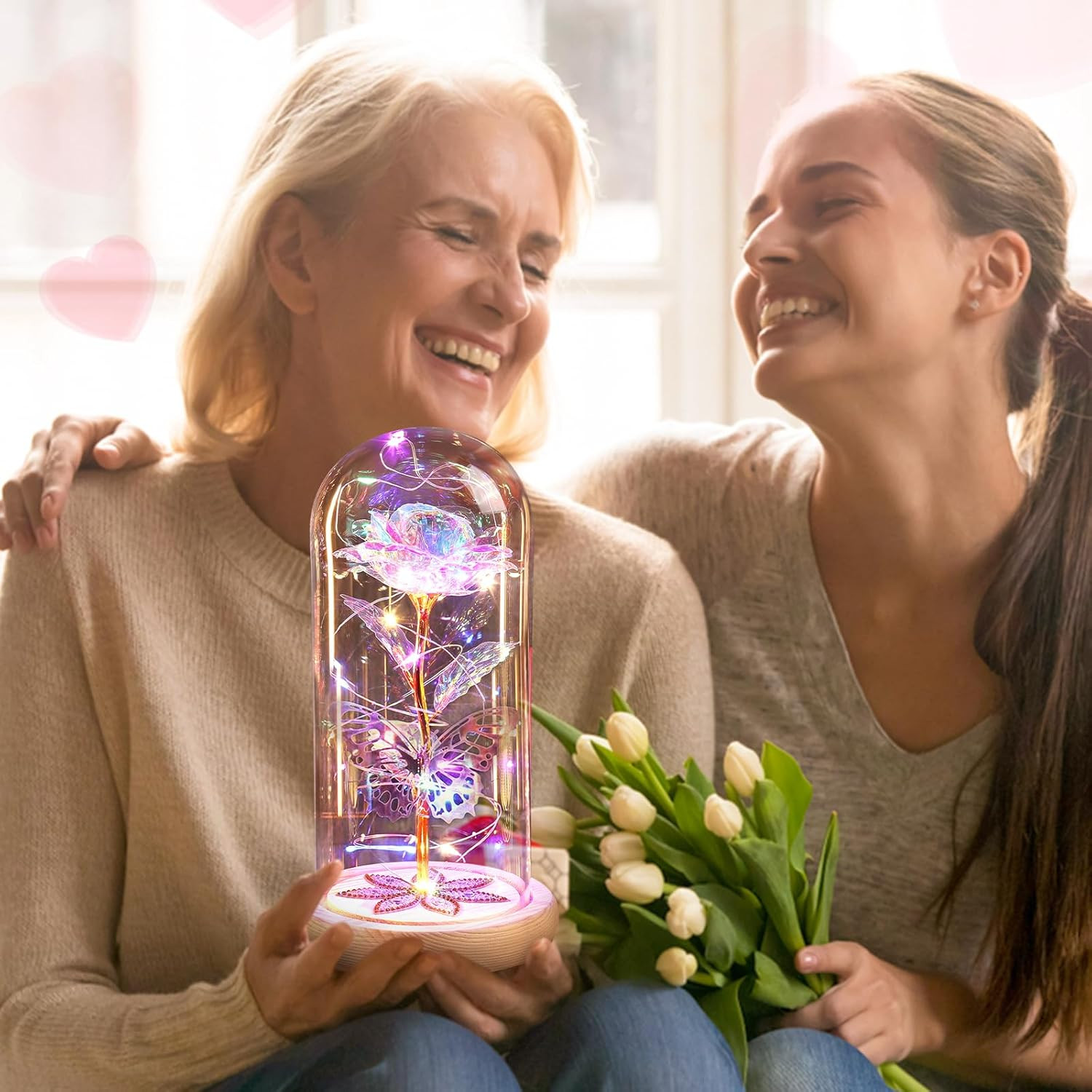 Valentines Day Rose Gifts for Her Women Mom, Galaxy Glass Rose Forever Preserved