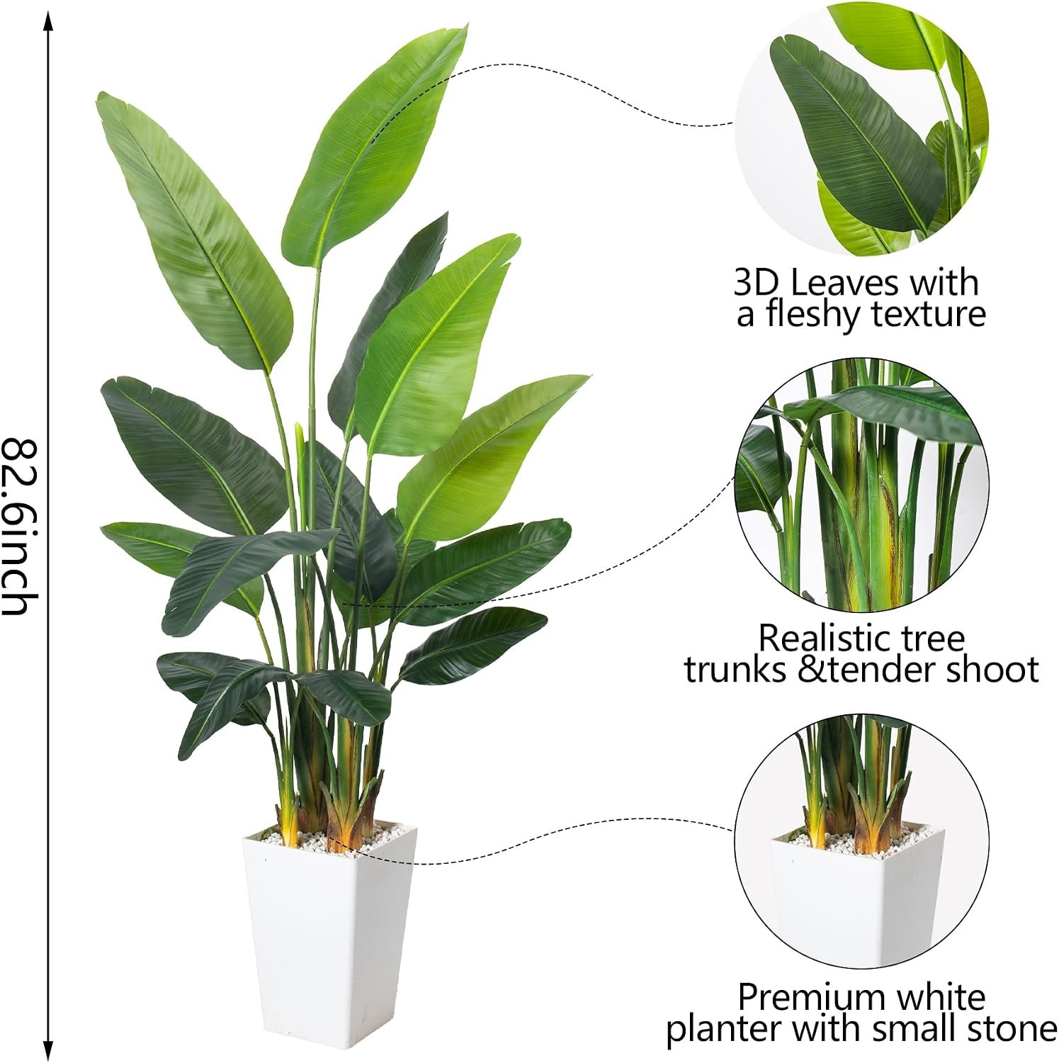 Bird of Paradise Plant Artificial 7ft,Faux Plants Indoor with White Planter,Fake