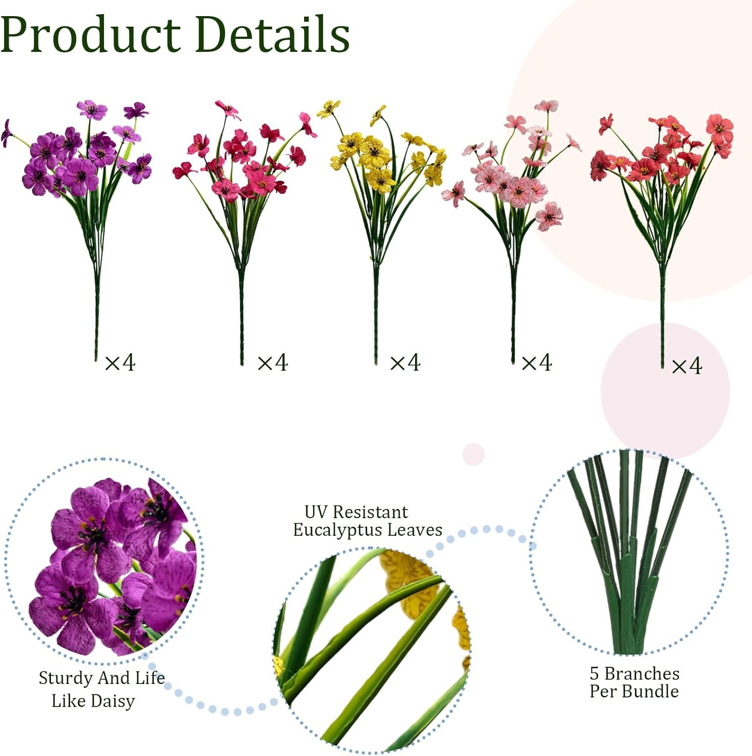 20 Pcs Plastic Flowers for Outdoors, Fake Outdoor Artificial Flowers for Outdoor