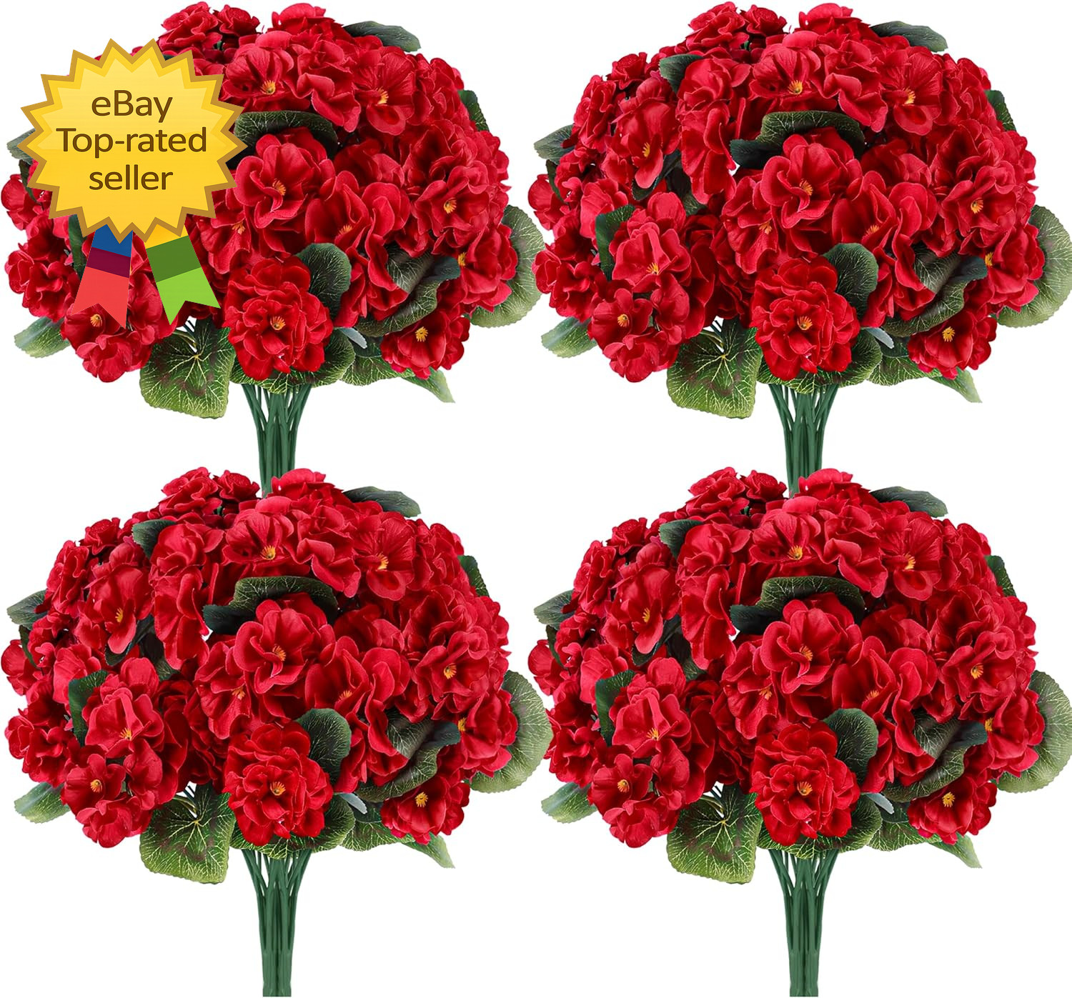 6 Pack Red Artificial Geranium Flowers UV Resistant Faux Outdoor Patio Decor