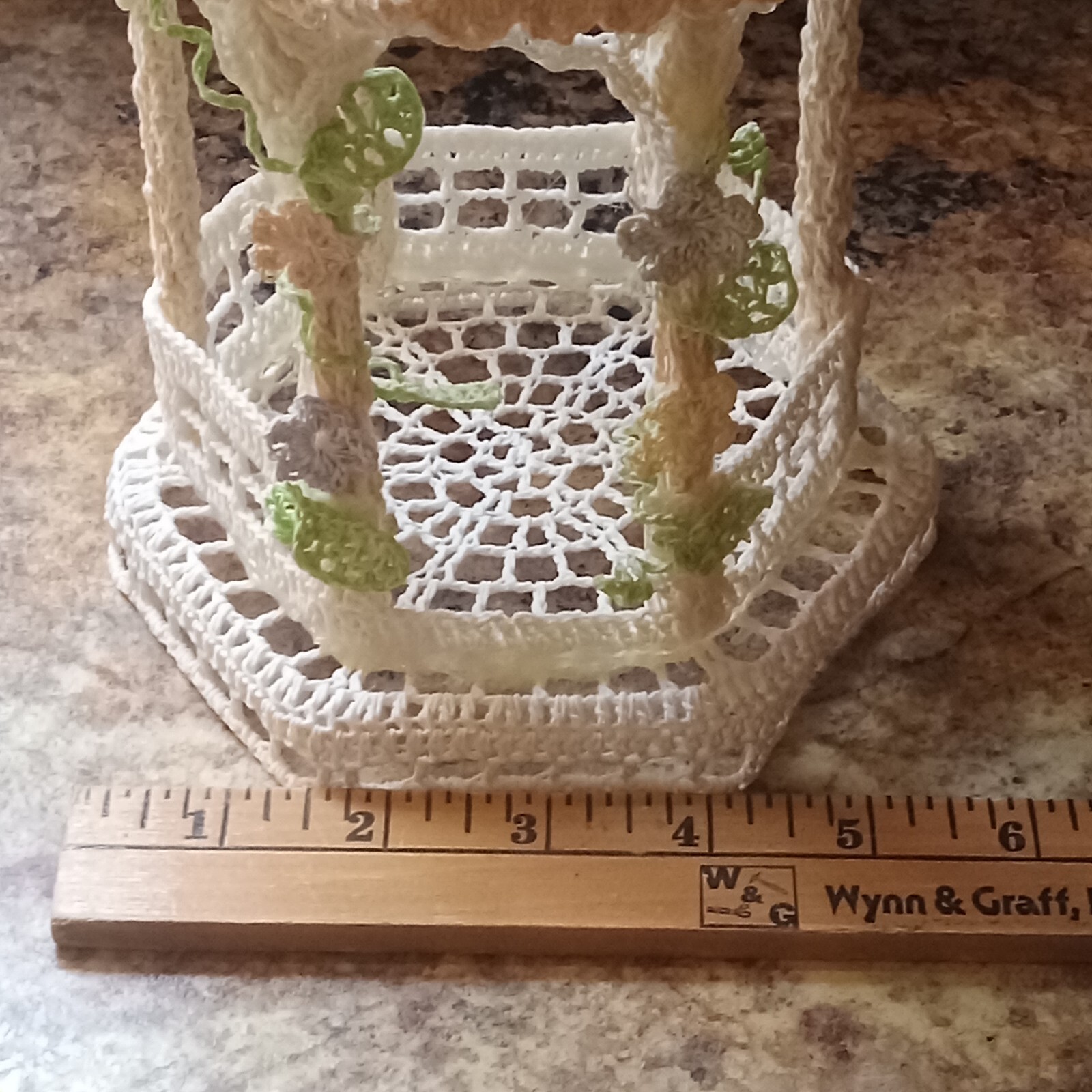 Hand Crocheted Gazebo Sculpture Spring Floral 9” by 6″ Cottage Core Whimsical