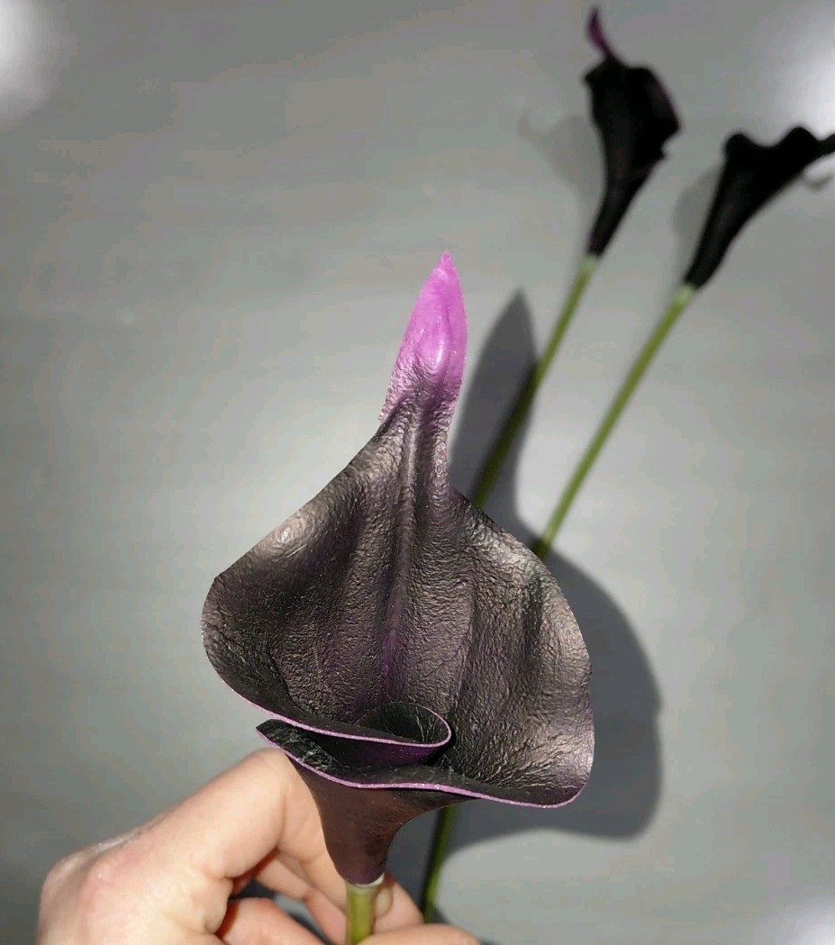 Bundle Of 3 Real Touch Faux Calla Lily Stem –Dark Purple 20.9″