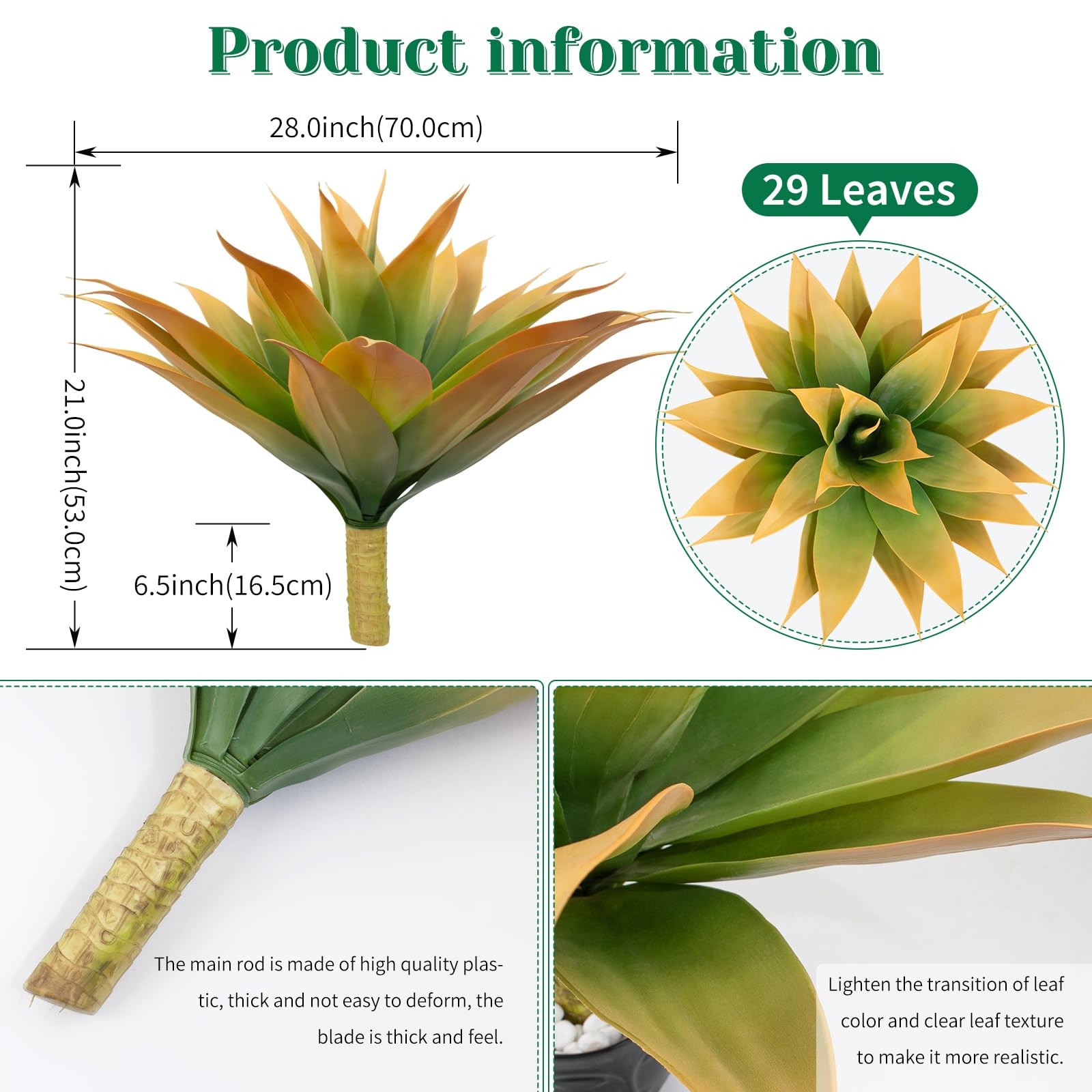 2 Pack Artificial Agave Plants 28 Inch Large Size Fake Succulent Stems Realis…