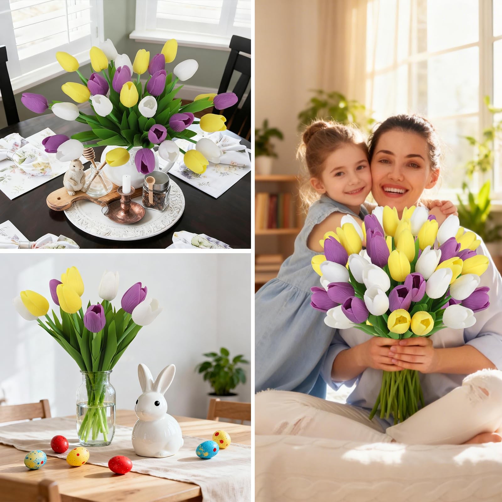 APPOK Artificial Tulips Flowers Fake Latex Tulip Stems – 56pcs Real Touch Fau…