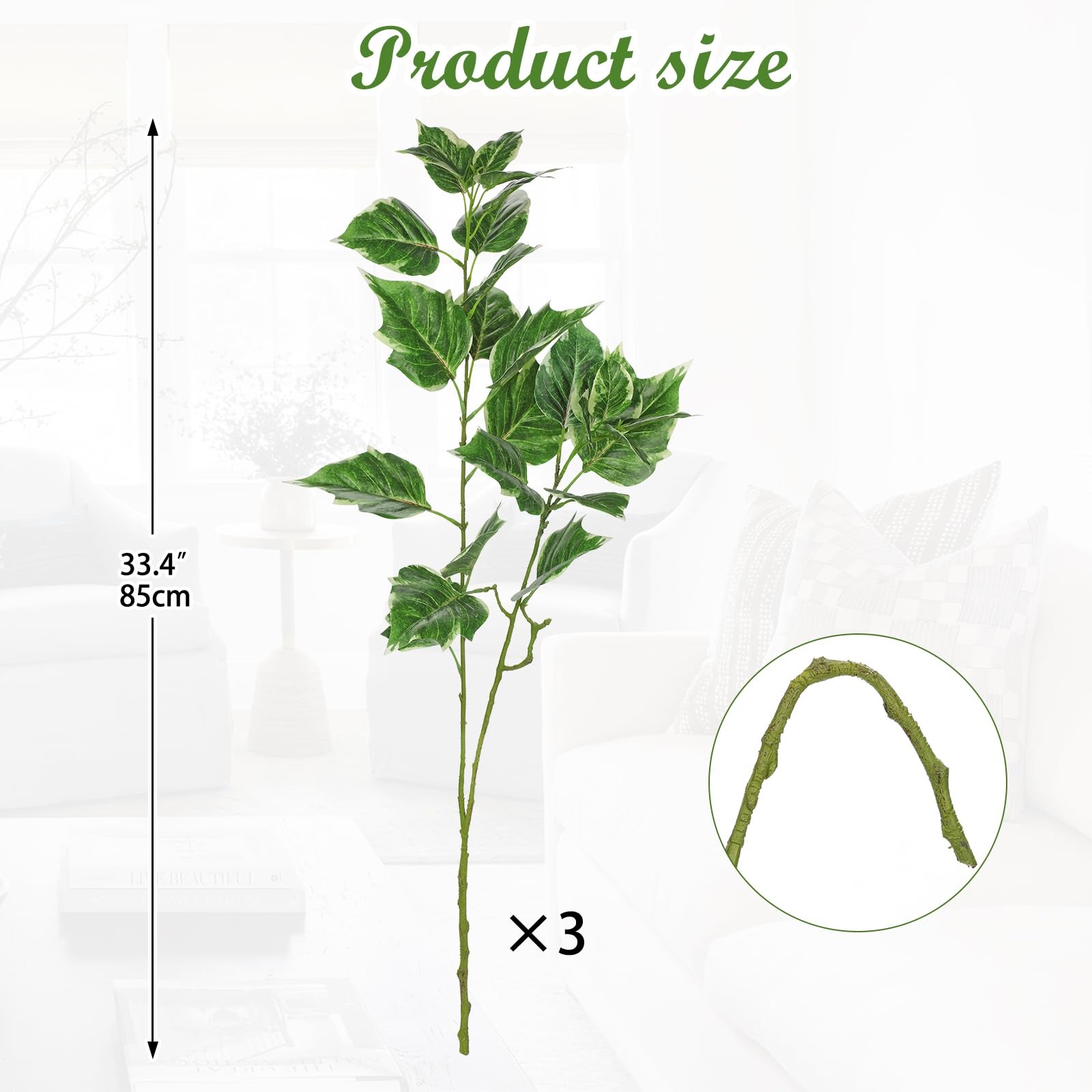 3PCS Artificial Greenery Stems for Vase 33.4 Inch Faux Leaf Branches Long Ste…