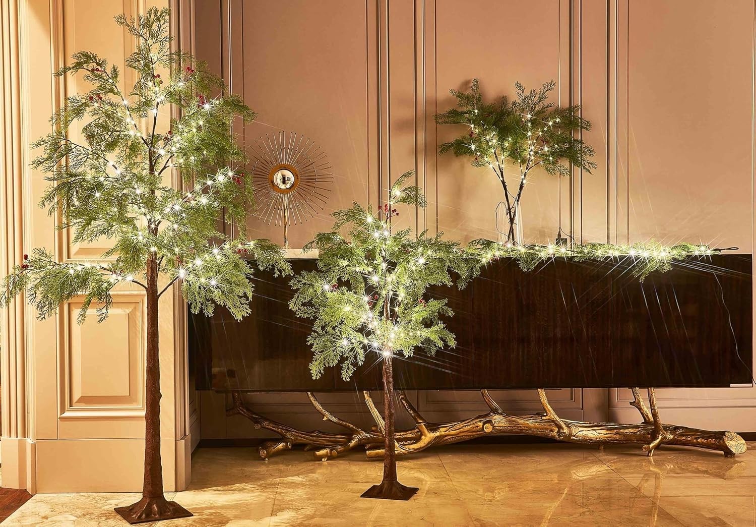 Lighted Brown Branches Cedar 32 Inch 60 LED Timer Battery Home Decor Lights