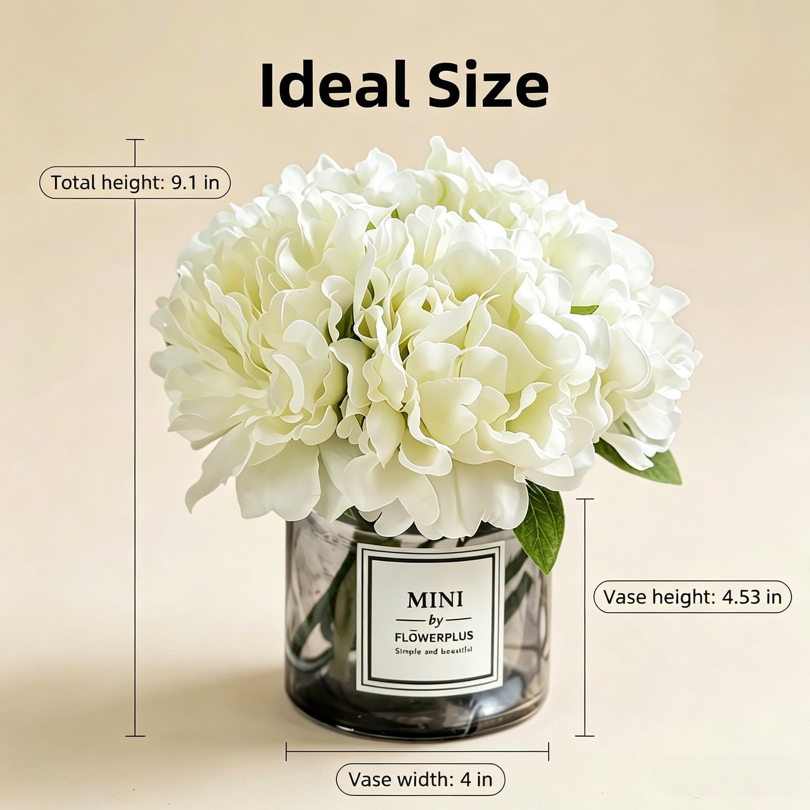 Artificial Hydrangea Flowers with Vase Realistic Faux Peonies, White Hydrange…