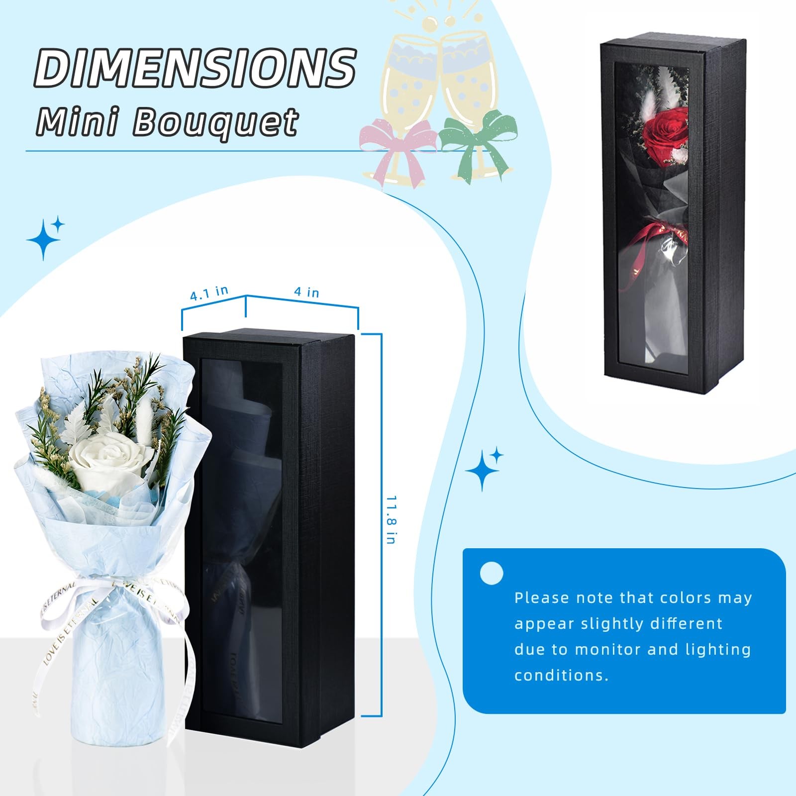Small Preserved White Rose Bouquet Natural Forever Flowers Arrangement Box