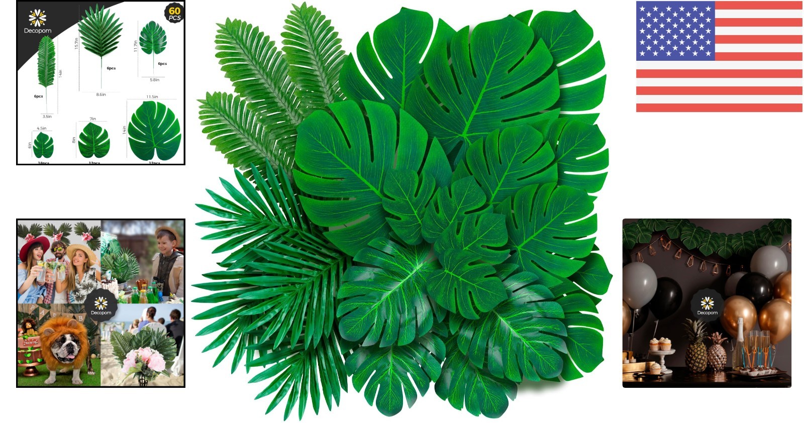 Elegant 60-Piece Silk Palm Leaf Set – Tropical Green Accents for Home & Parties