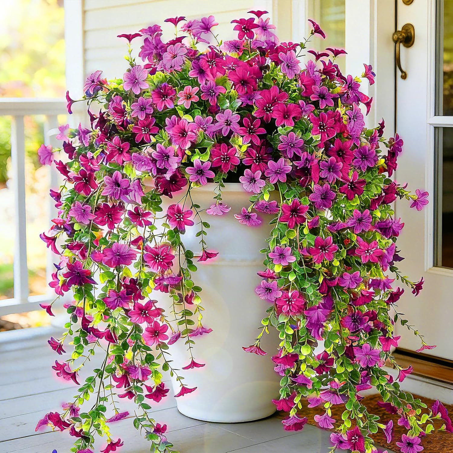 2 PCS Artificial Hanging Flowers for Outdoors, Fake Flower Plants UV