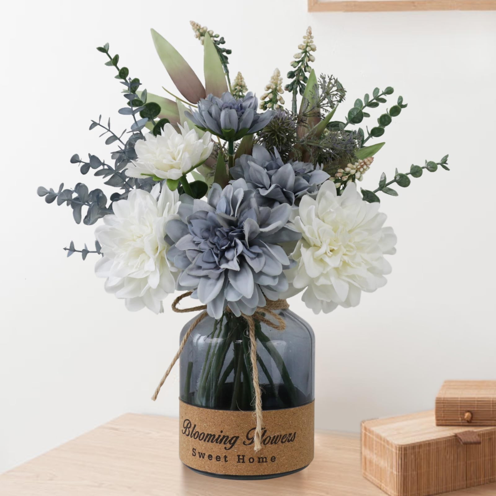 Silk Artificial Flowers in Vase, Fake Plant Arrangement, Centerpiece, Home Decor