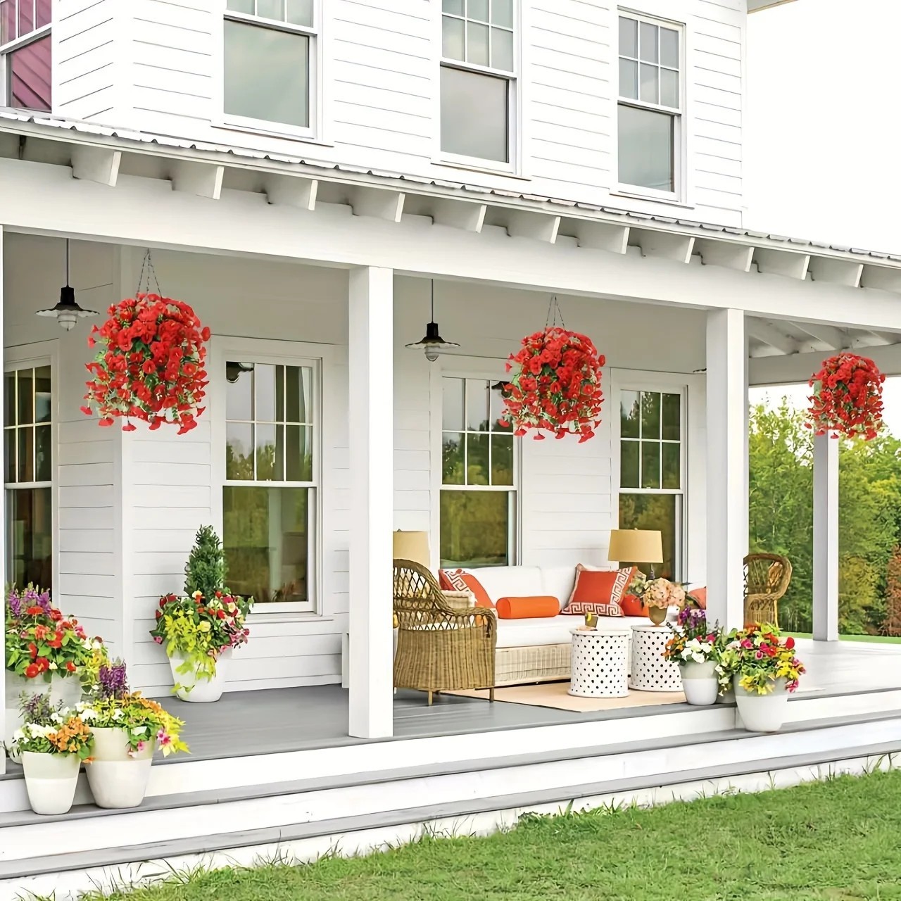 2pcs UV-Resistant Artificial Morning Glory & Eucalyptus Hanging Decor for Home &
