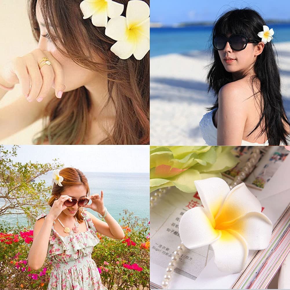 50Pcs 2.4Inch Artificial Foam Plumeria Rubra Hawaii Frangipani Beach Flower P…