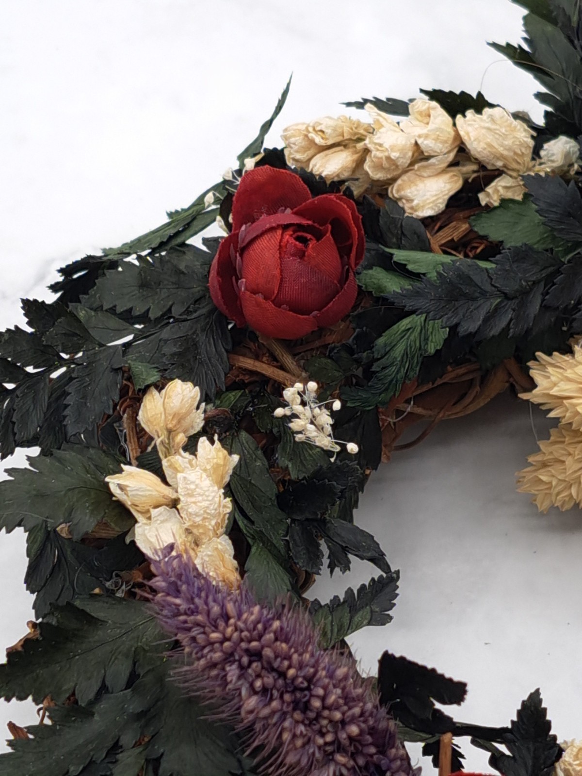 Handmade Leather Leaf Fern Grapevine Wreath Dried & Silk Flower Arrangement