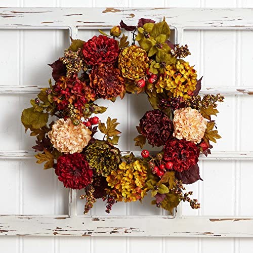 22in. Autumn Hydrangea Peony Wreath