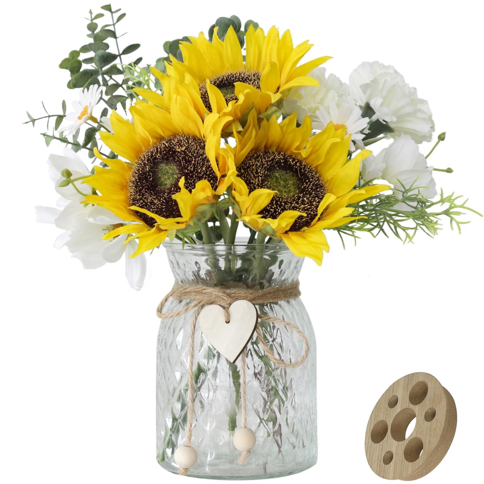 Artificial Sunflower Bouquets in Vase with a Flower Arrangement Holder – Cent…