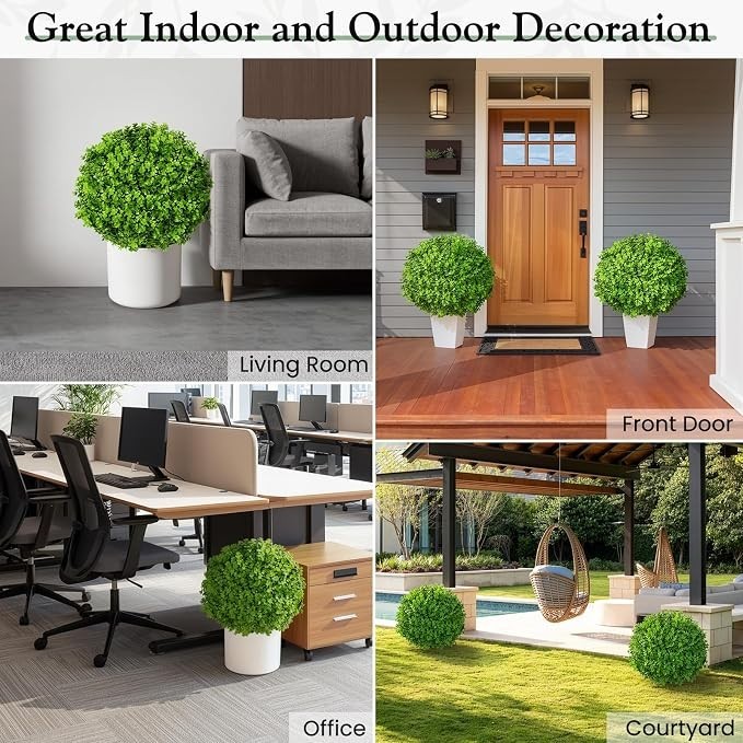 LPN – Lewondr Artificial Boxwood Topiary Ball Trees, 23.62” Fake Plants Outdoor