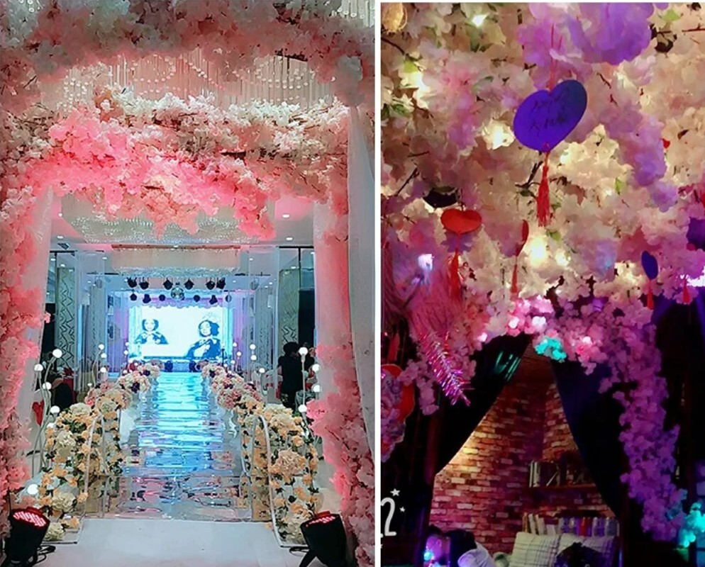 1/2/3pcs Artificial Cherry Blossom Flower For Wedding / Home / Office Decor NEW