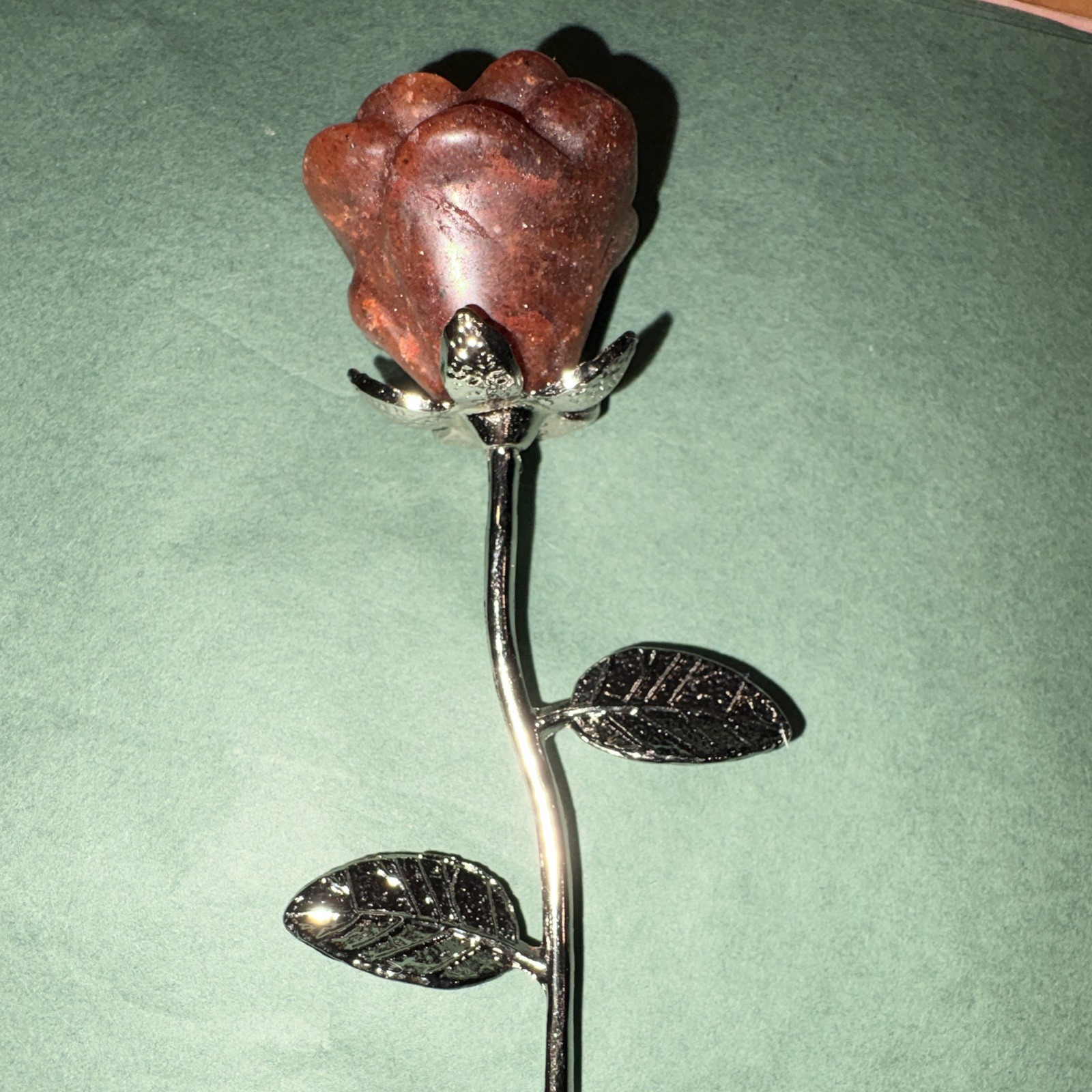 Artificial Metal Rose Flower Stem Wall Decor, Silver & Brown Floral 5 in