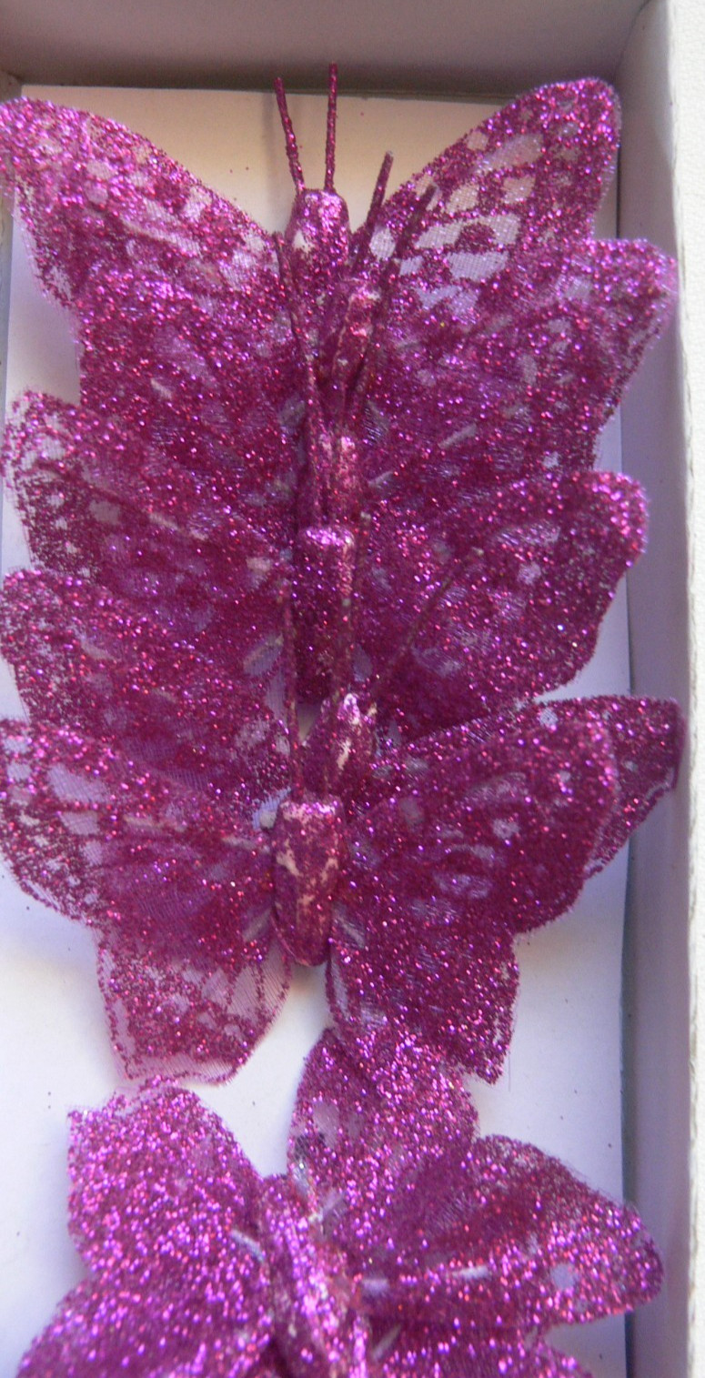 BUTTERFLY Pack 12 Piece FUCHSIA – 40x65mm – Antennae’s + Stem 12cm long – KSCRT