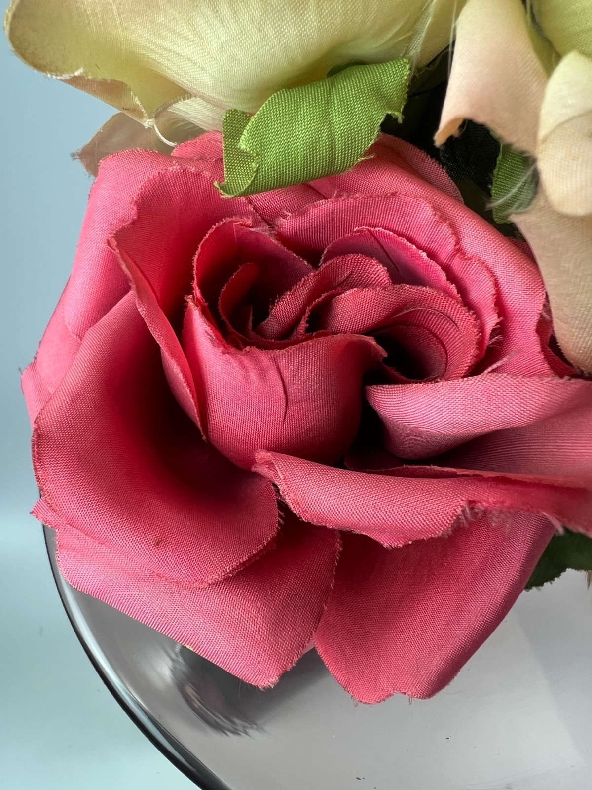 6 True VINTAGE long stem silk roses pink cream ombre faux artificial 15″