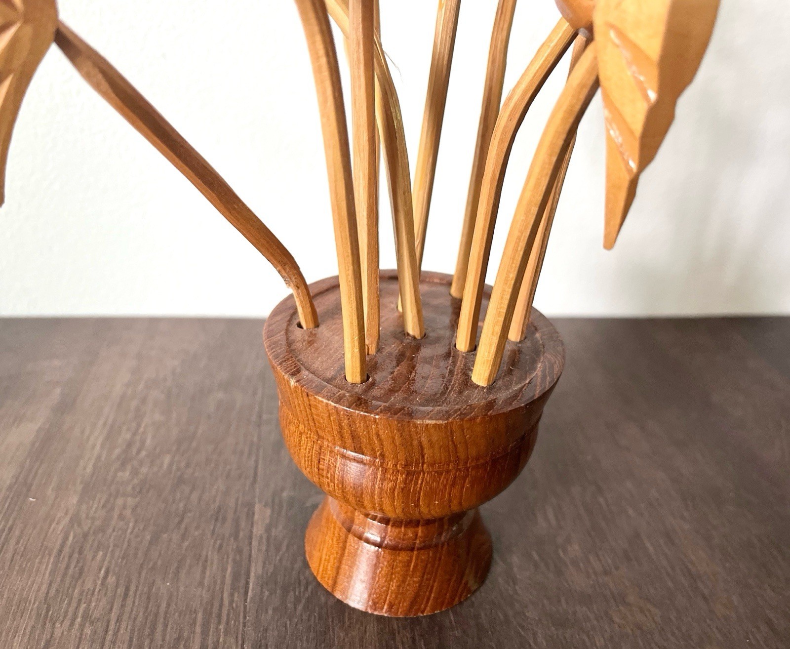 Hand Carved Monkey Pod Wooden Flower Arrangement Vase Mid century