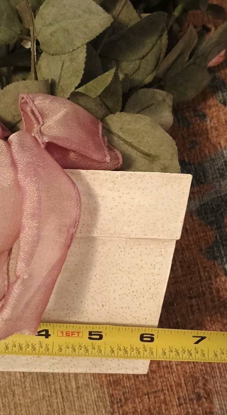 TOP DESIGNS Pink bud ROSES on stems in Resin Tan Rectangle planter FLORAL DECOR