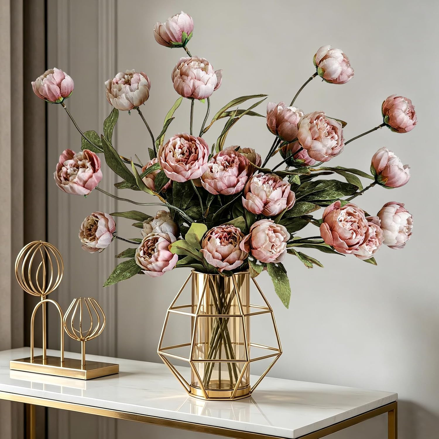 6Pcs Real Touch Peony Artificial Flowers for Home Decor & Weddings, Dusty