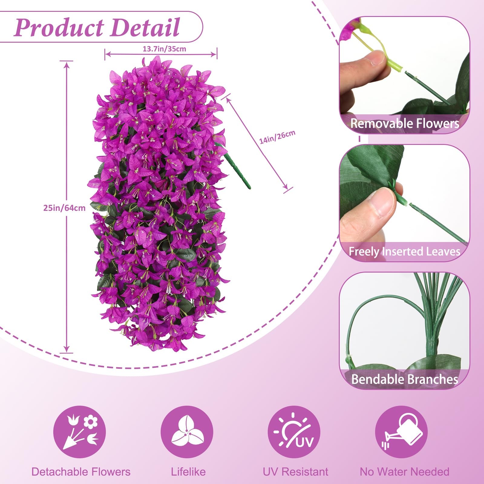 2PCS Faux Bougainvillea UV Resistant Artificial Flowers Plants for Outdoors F…