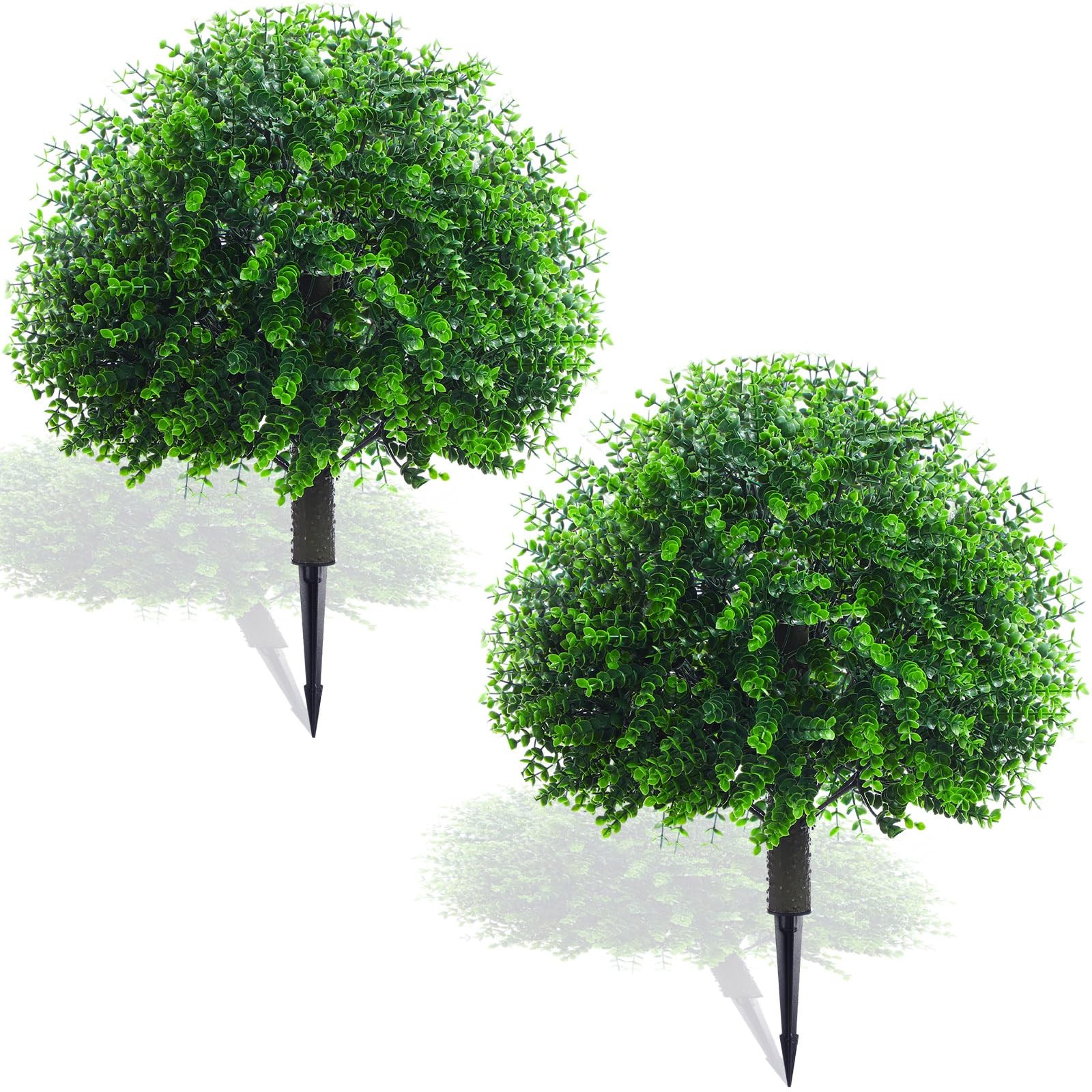 Artificial Boxwood Topiary Tree Set of 2, 18″ Tall UV Resistant Artificial Ou…
