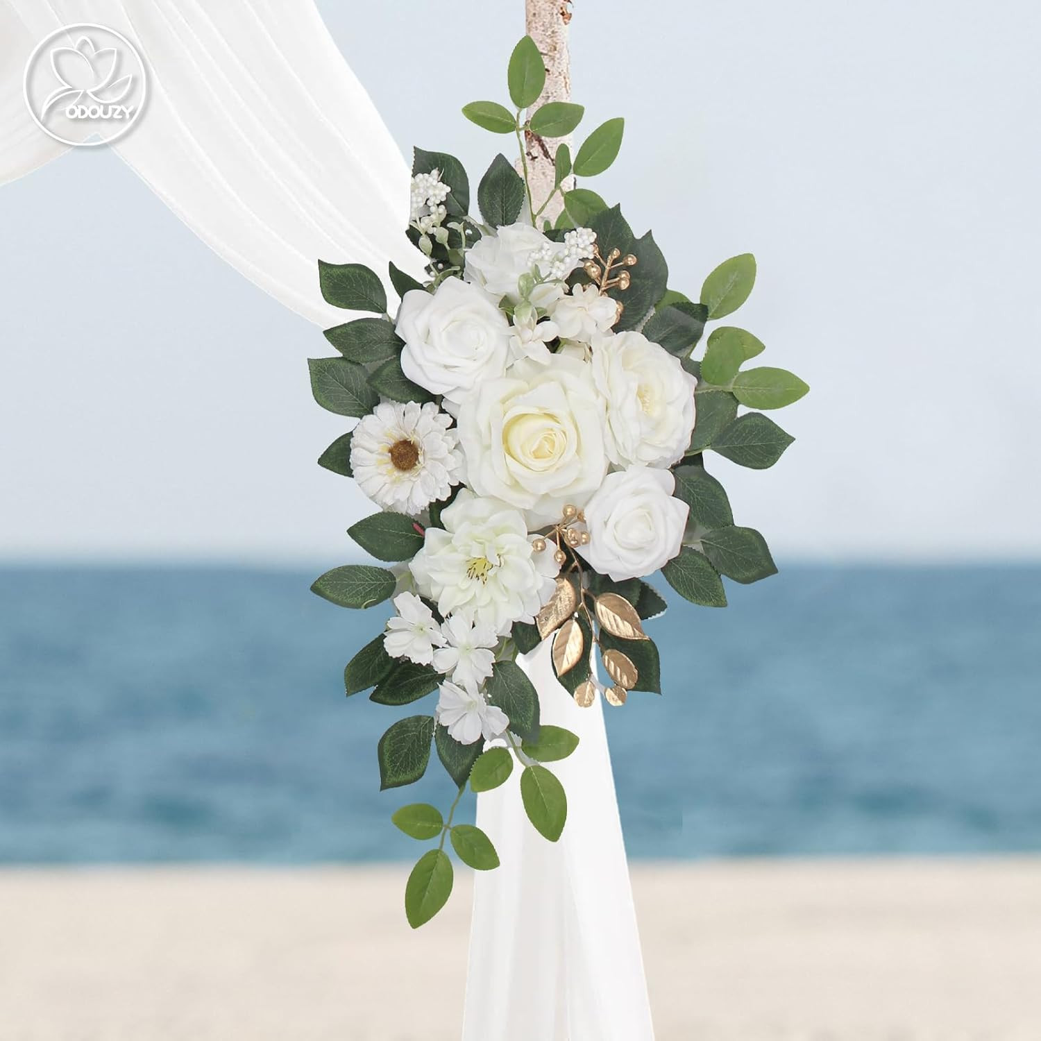 Elegant White Artificial Flower Arch Decor for Weddings – 2Pcs Set